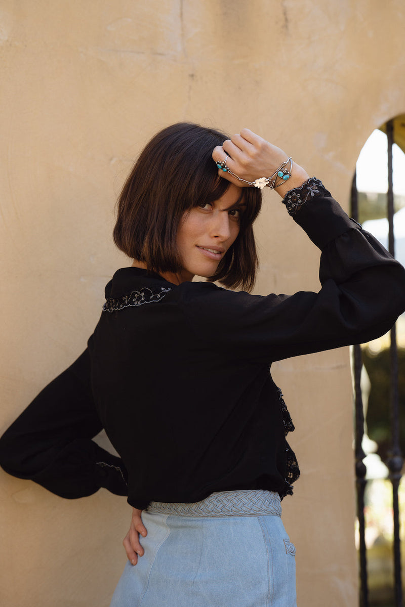 Busy Being Fabulous Silk, Lace + Beaded Blouse - Black - Chasing Unicorns