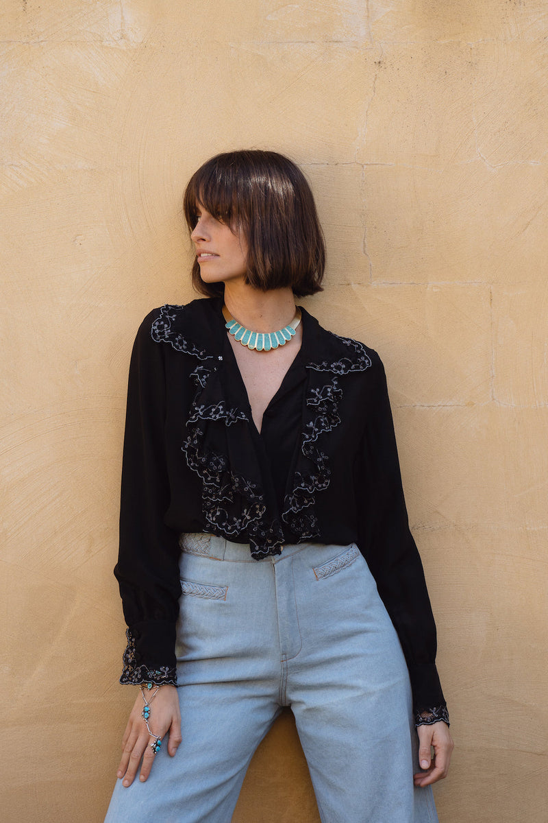 Busy Being Fabulous Silk, Lace + Beaded Blouse - Black - Chasing Unicorns