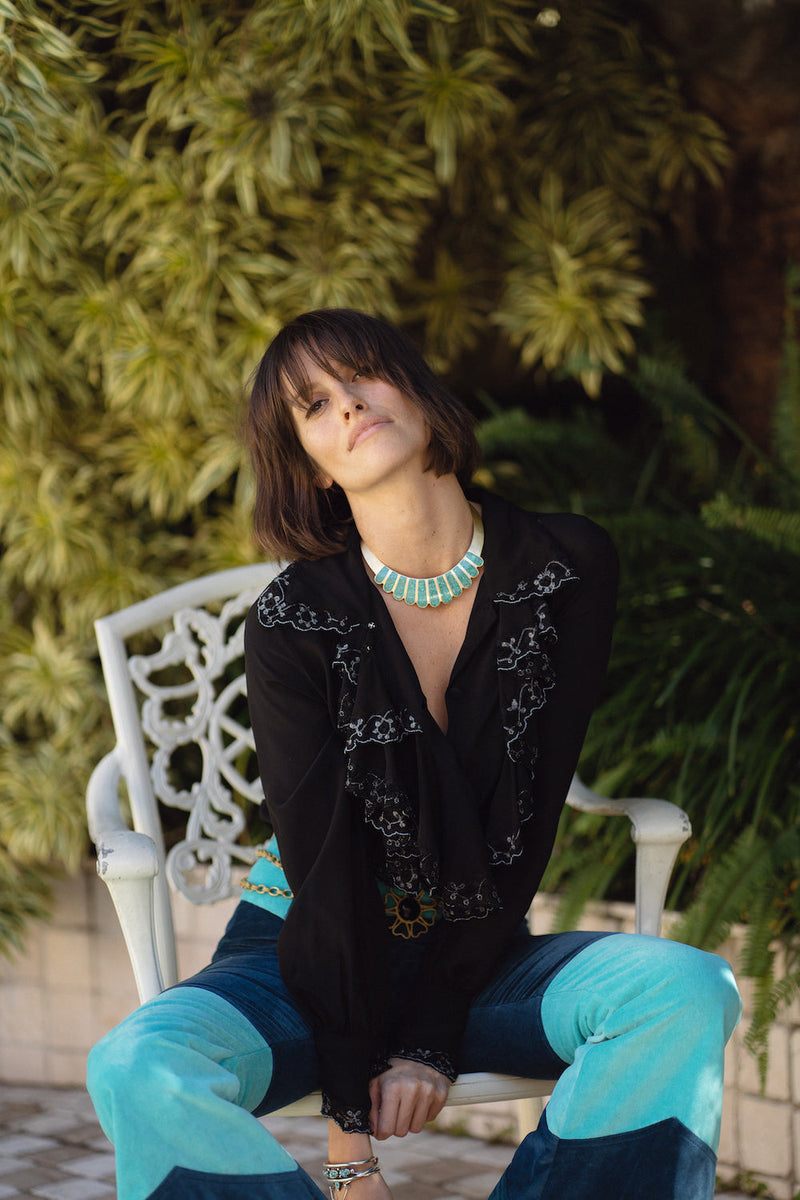 Busy Being Fabulous Silk, Lace + Beaded Blouse - Black - Chasing Unicorns