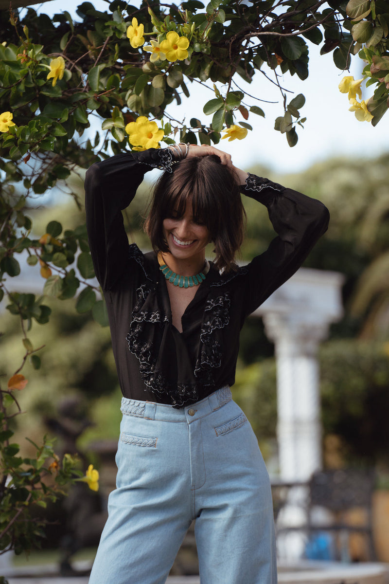 Busy Being Fabulous Silk, Lace + Beaded Blouse - Black - Chasing Unicorns