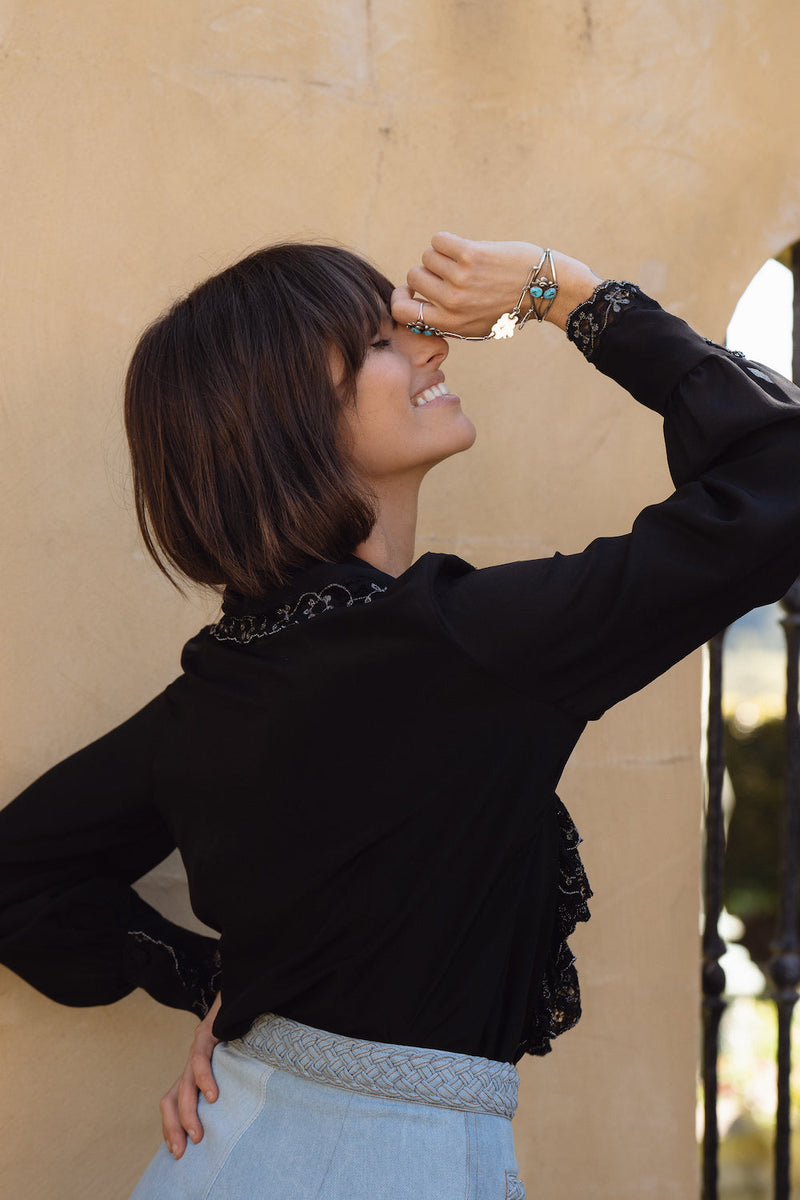 Busy Being Fabulous Silk, Lace + Beaded Blouse - Black - Chasing Unicorns