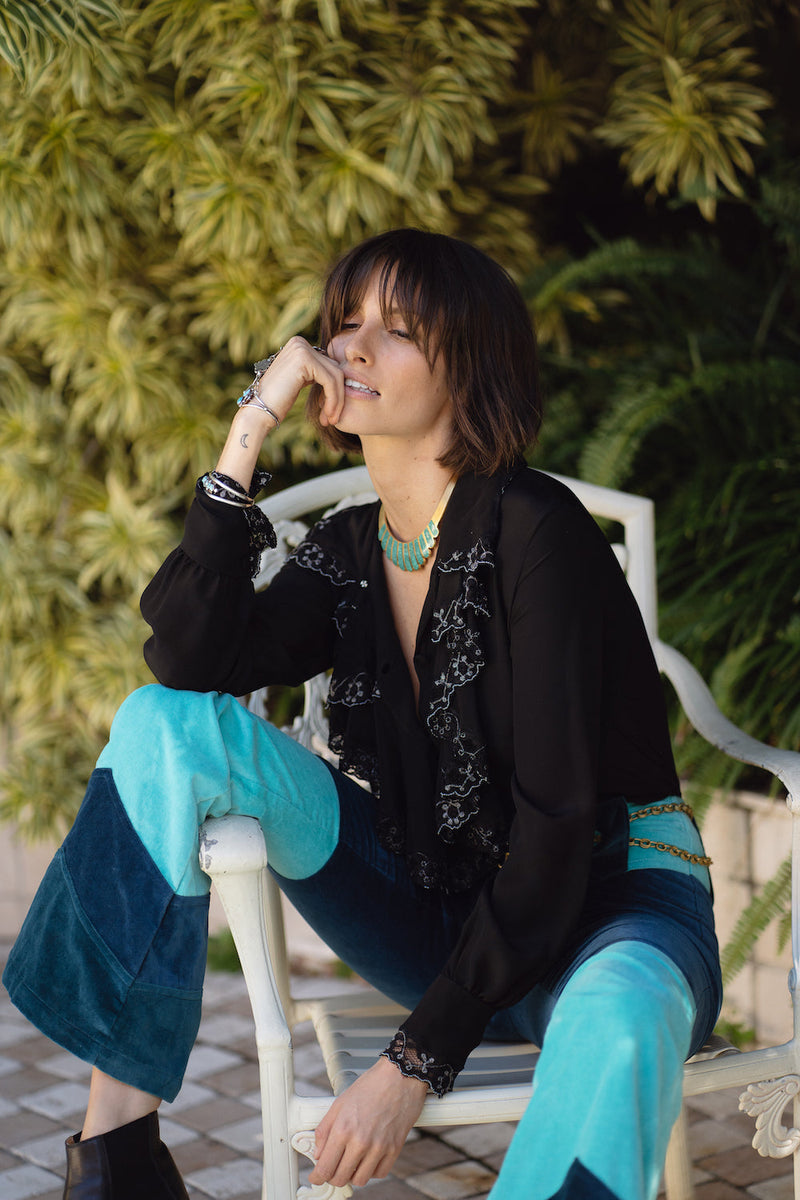 Busy Being Fabulous Silk, Lace + Beaded Blouse - Black - Chasing Unicorns