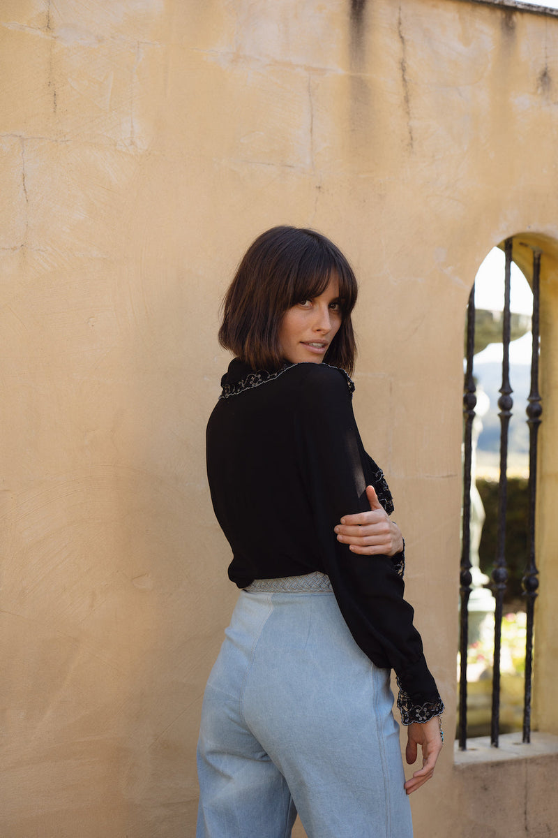 Busy Being Fabulous Silk, Lace + Beaded Blouse - Black - Chasing Unicorns