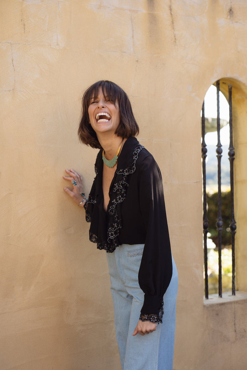Busy Being Fabulous Silk, Lace + Beaded Blouse - Black - Chasing Unicorns