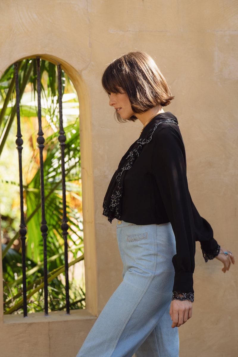 Busy Being Fabulous Silk, Lace + Beaded Blouse - Black - Chasing Unicorns