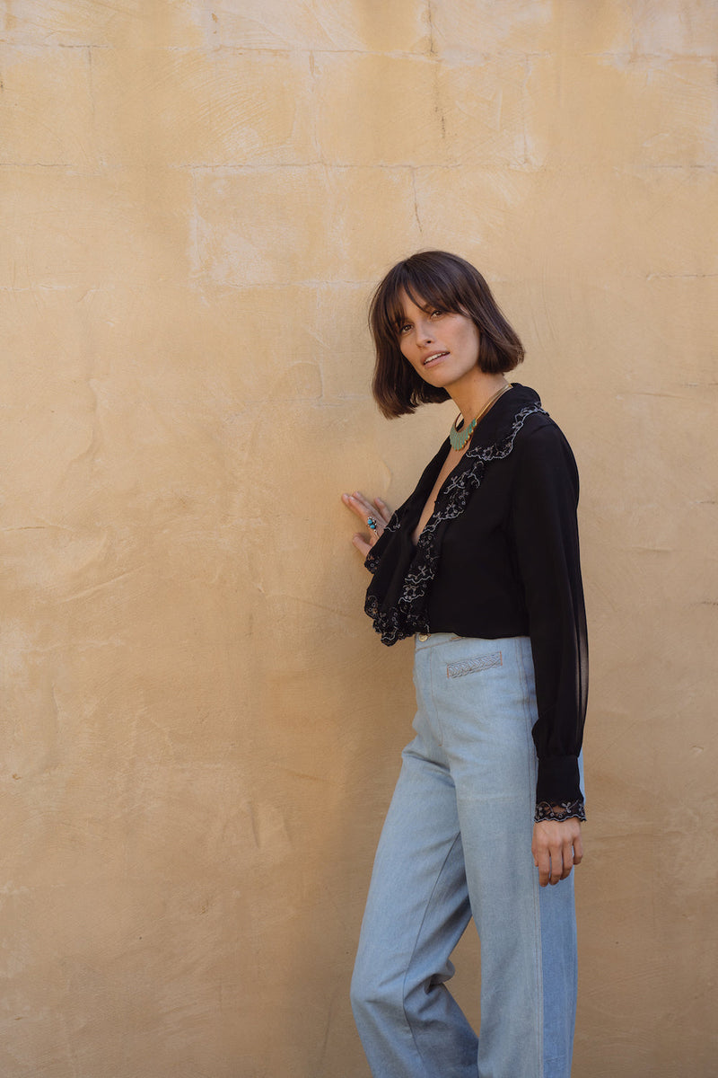 Busy Being Fabulous Silk, Lace + Beaded Blouse - Black - Chasing Unicorns