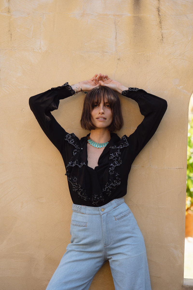 Busy Being Fabulous Silk, Lace + Beaded Blouse - Black - Chasing Unicorns