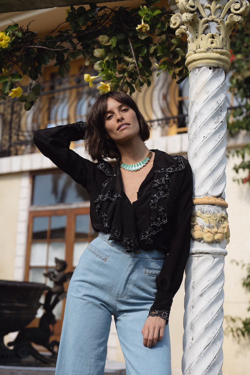 Busy Being Fabulous Silk, Lace + Beaded Blouse - Black - Chasing Unicorns