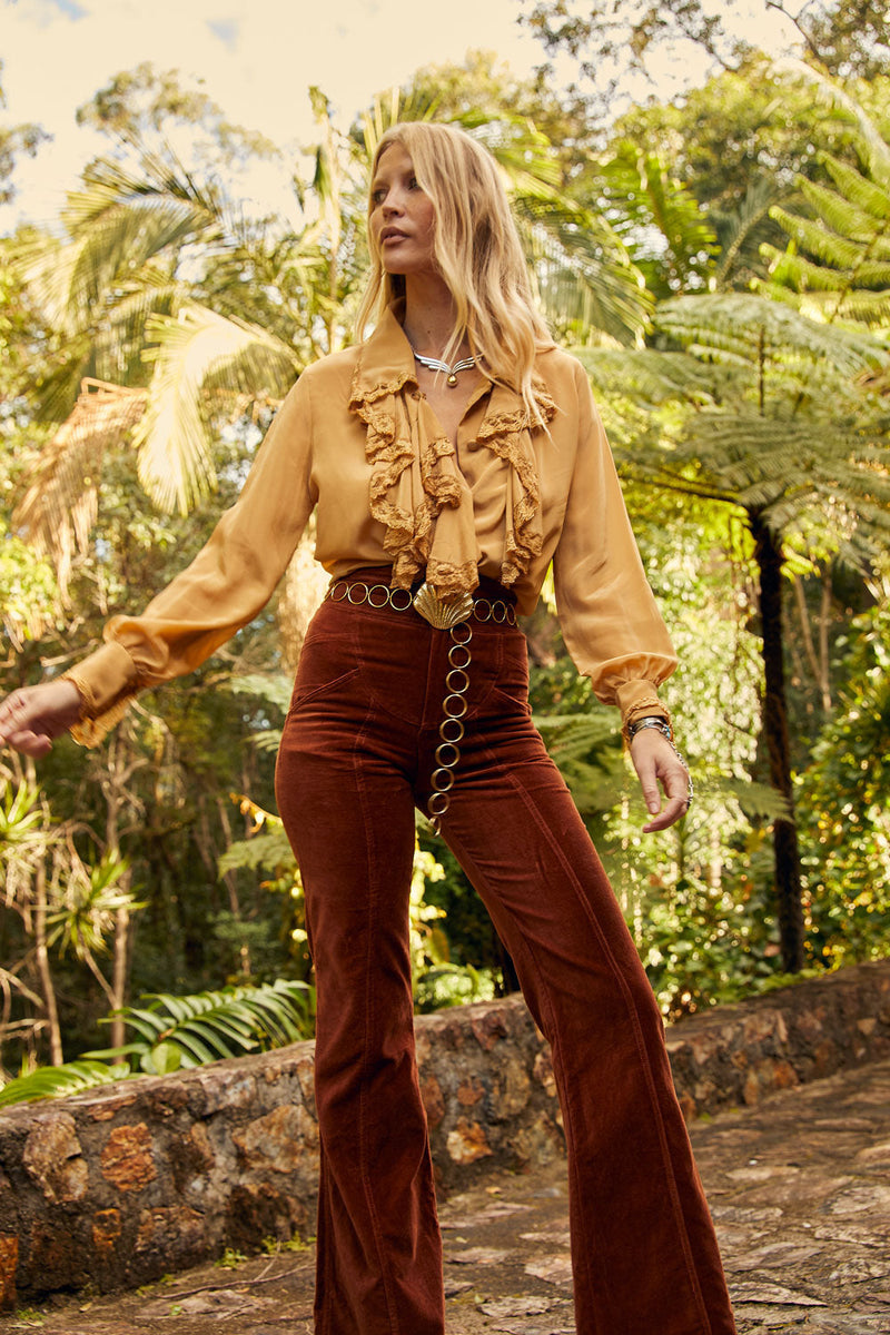 Busy Being Fabulous Silk, Lace + Beaded Blouse - Caramel - Chasing Unicorns