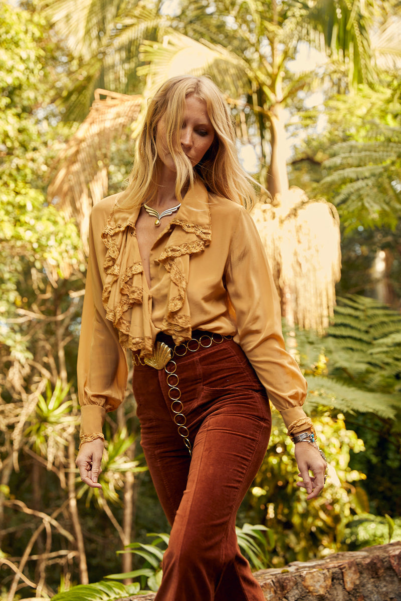 Busy Being Fabulous Silk, Lace + Beaded Blouse - Caramel - Chasing Unicorns