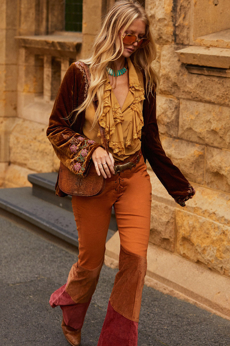 Busy Being Fabulous Silk, Lace + Beaded Blouse - Caramel - Chasing Unicorns