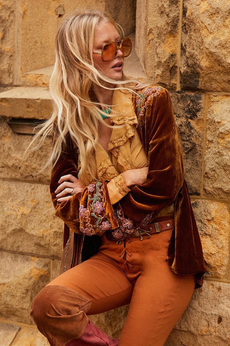 Busy Being Fabulous Silk, Lace + Beaded Blouse - Caramel - Chasing Unicorns