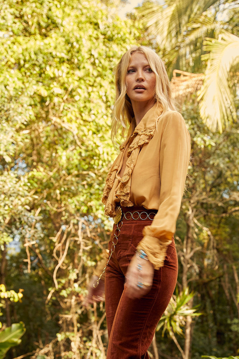 Busy Being Fabulous Silk, Lace + Beaded Blouse - Caramel - Chasing Unicorns