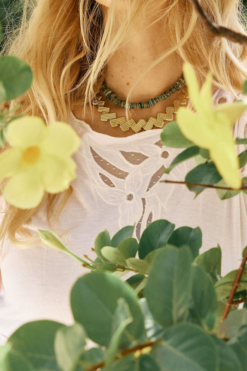 By Your Side Bamboo Jersey And cutwork Tshirt - White - Chasing Unicorns