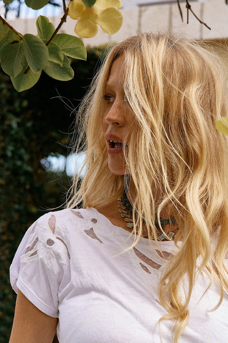 By Your Side Bamboo Jersey And cutwork Tshirt - White - Chasing Unicorns