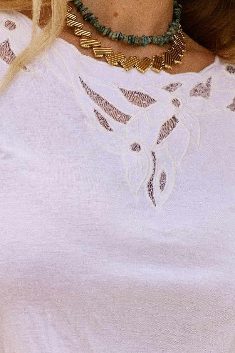 By Your Side Bamboo Jersey And cutwork Tshirt - White - Chasing Unicorns