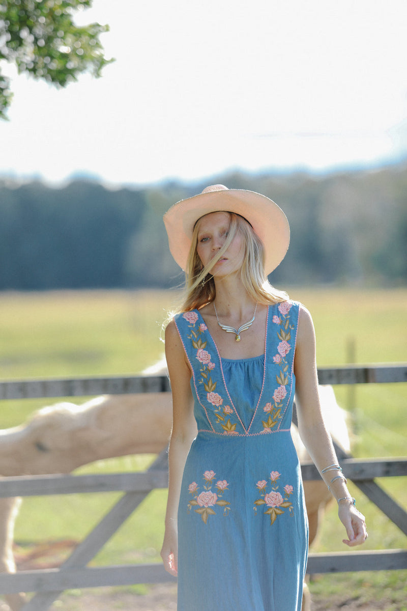 California Dreamin’ Chambray Sundress - Peach Blossom - Chasing Unicorns