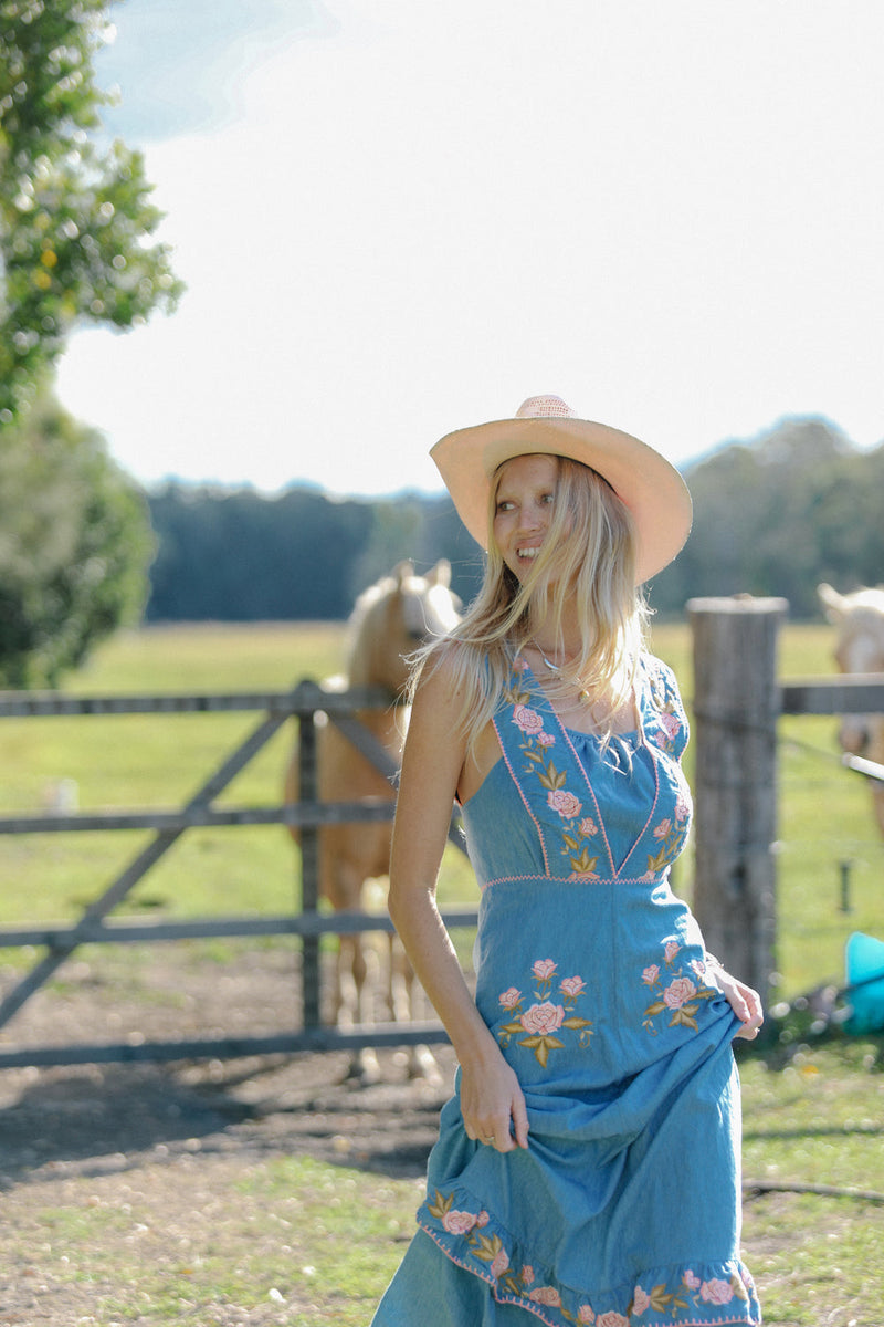 California Dreamin’ Chambray Sundress - Peach Blossom - Chasing Unicorns
