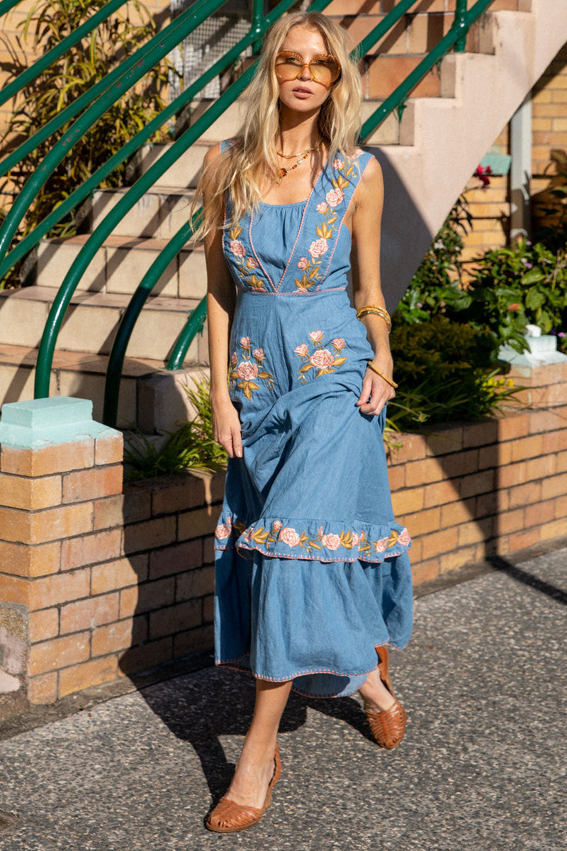 California Dreamin’ Chambray Sundress - Peach Blossom - Chasing Unicorns