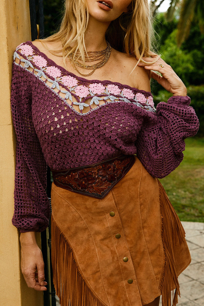 California Soul Crochet Jumper - Mulberry - Chasing Unicorns