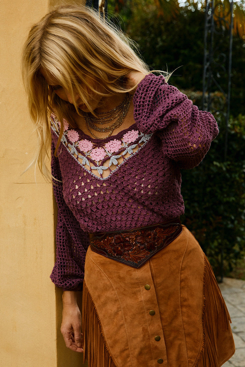 California Soul Crochet Jumper - Mulberry - Chasing Unicorns