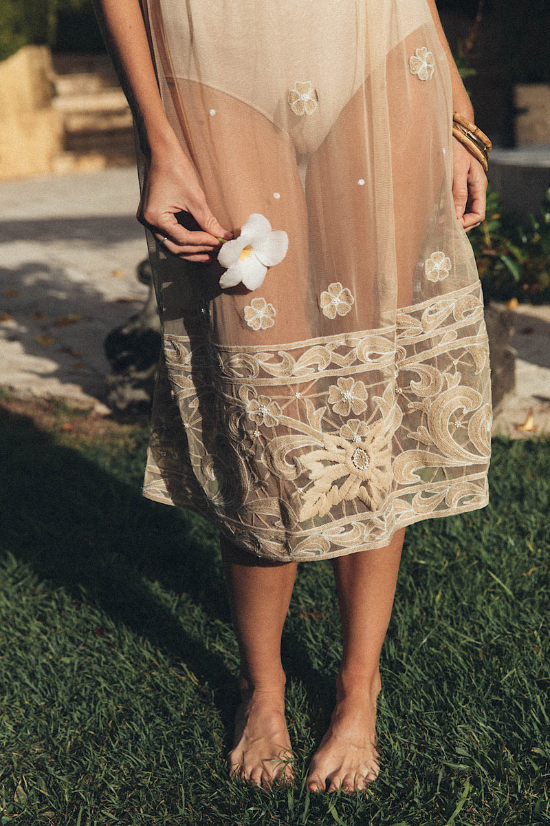 Cloudy Day Embroidered + Beaded Midi Dress - Chasing Unicorns