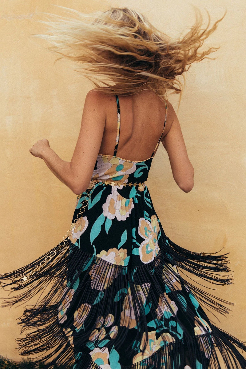 Don’t Bring Me Down Fringe Maxi Dress - Chasing Unicorns