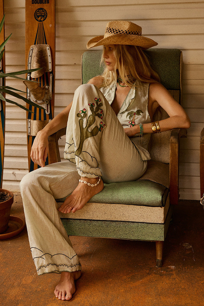 Down In Mexico Linen Embroidered Flares - Chasing Unicorns