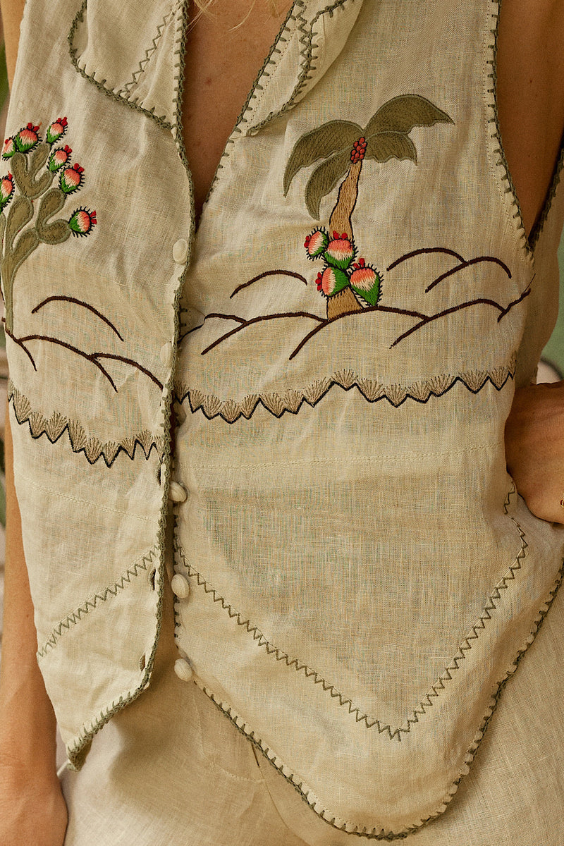 Down In Mexico Linen Embroidered Waistcoat - Chasing Unicorns