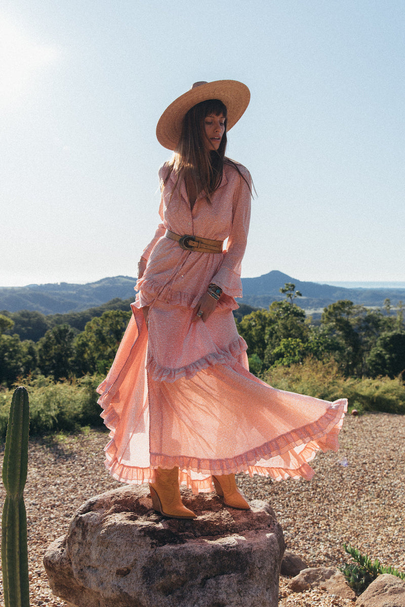 Dream On Ruffle Maxi Dress - Pink Tiny Floral - Chasing Unicorns