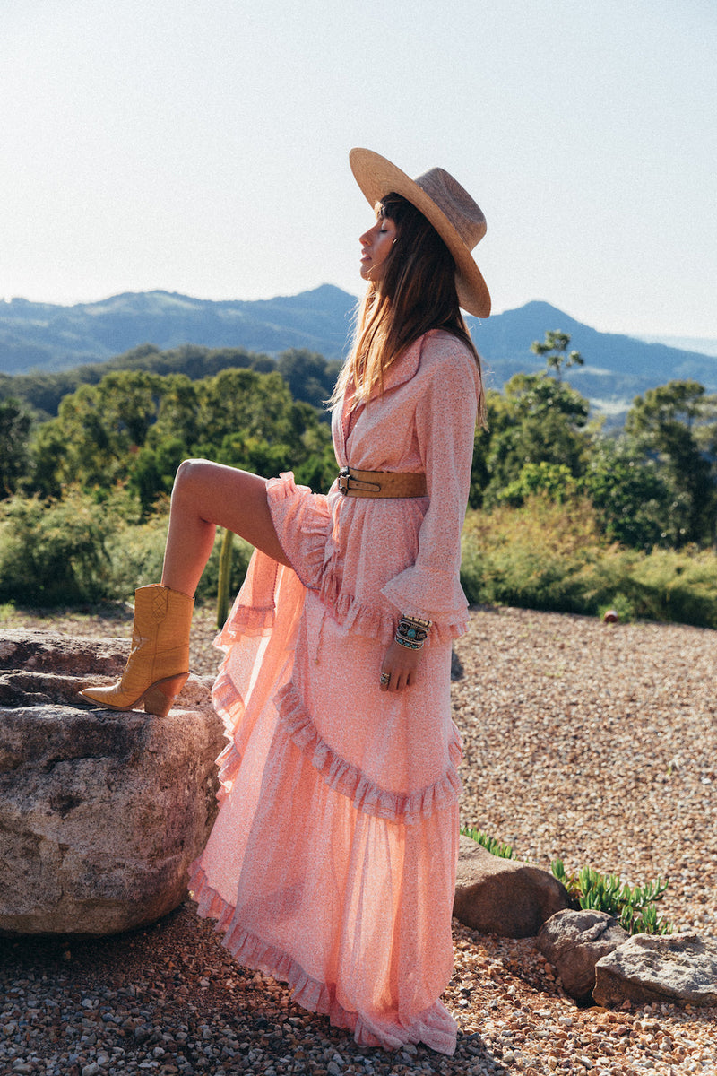 Dream On Ruffle Maxi Dress - Pink Tiny Floral - Chasing Unicorns