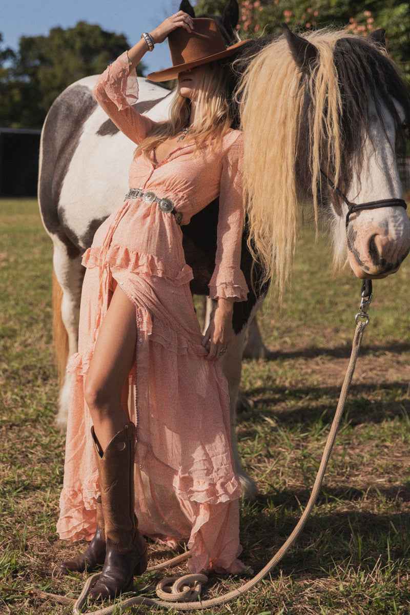 Dream On Ruffle Maxi Dress - Pink Tiny Floral - Chasing Unicorns