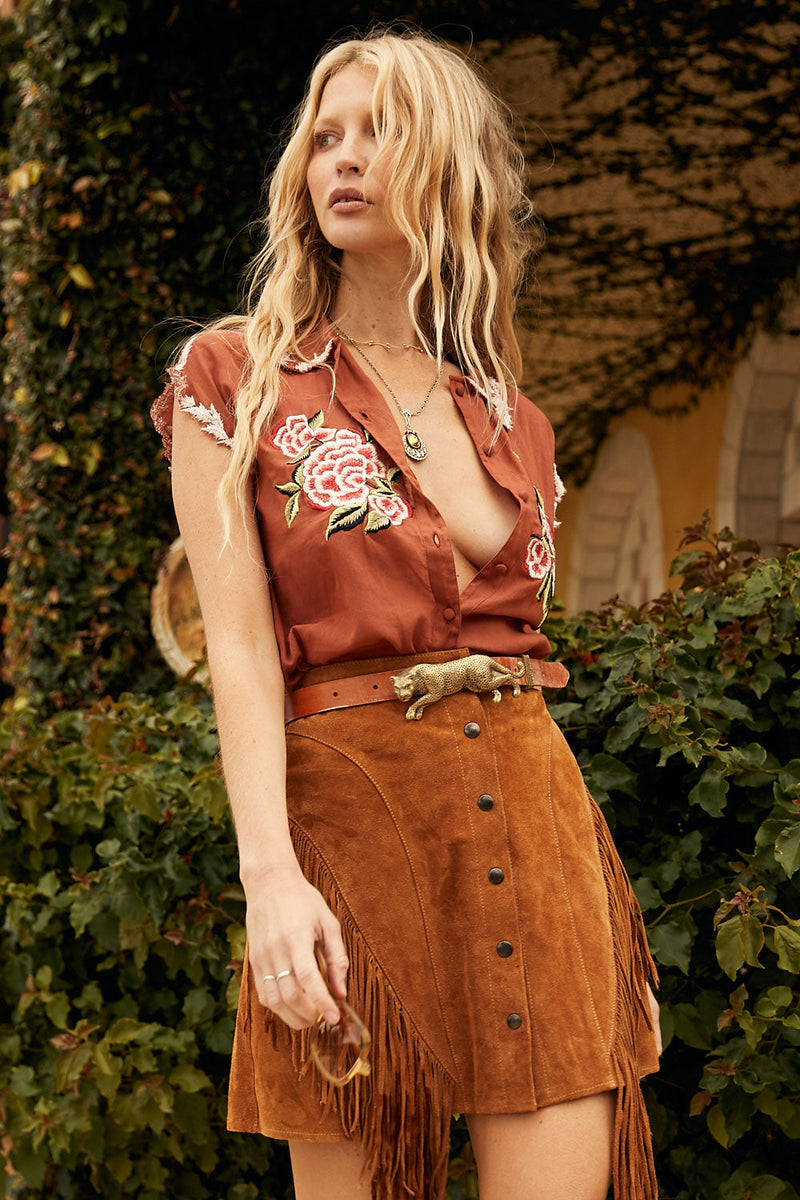 Driving Nowhere Cotton Embroidered Sleeveless Blouse - Chasing Unicorns