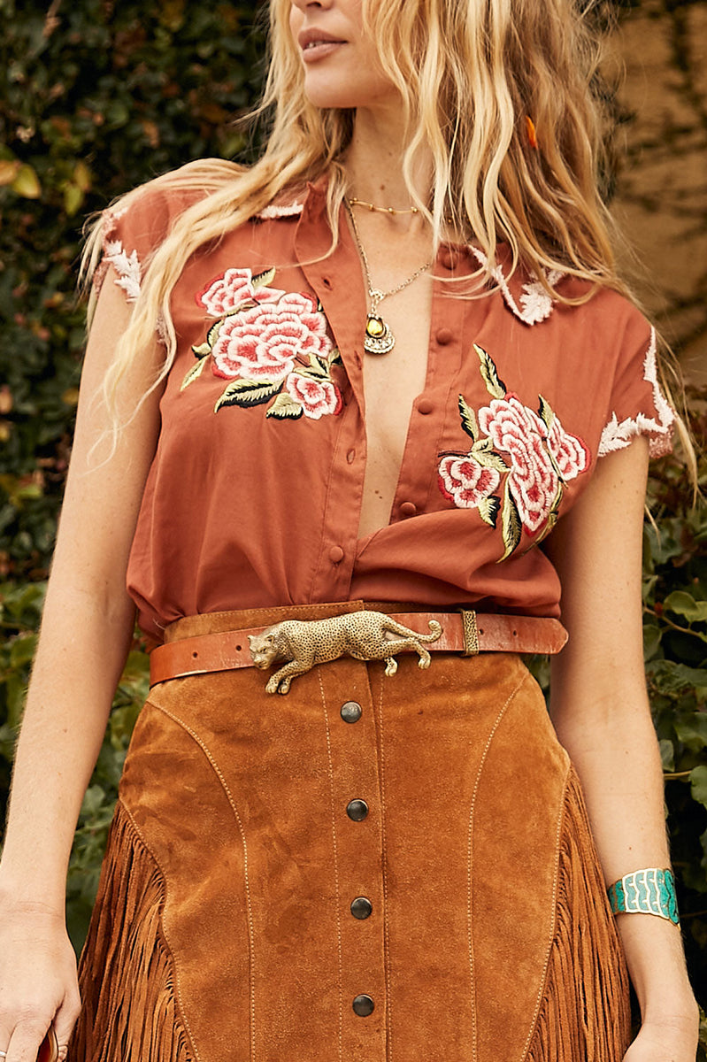 Driving Nowhere Cotton Embroidered Sleeveless Blouse - Chasing Unicorns