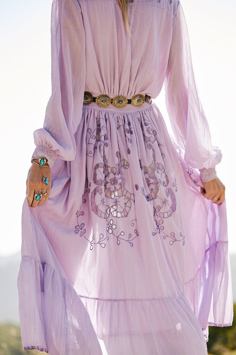 Enter The Dreamland Embroidered Duster Dress- Lavender - Chasing Unicorns