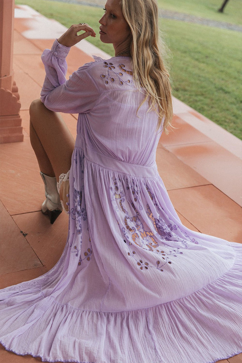 Enter The Dreamland Embroidered Duster Dress- Lavender - Chasing Unicorns