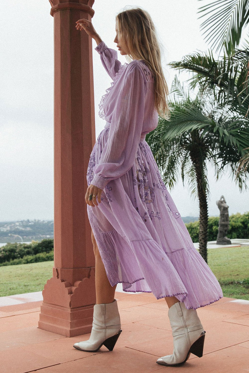 Enter The Dreamland Embroidered Duster Dress- Lavender - Chasing Unicorns