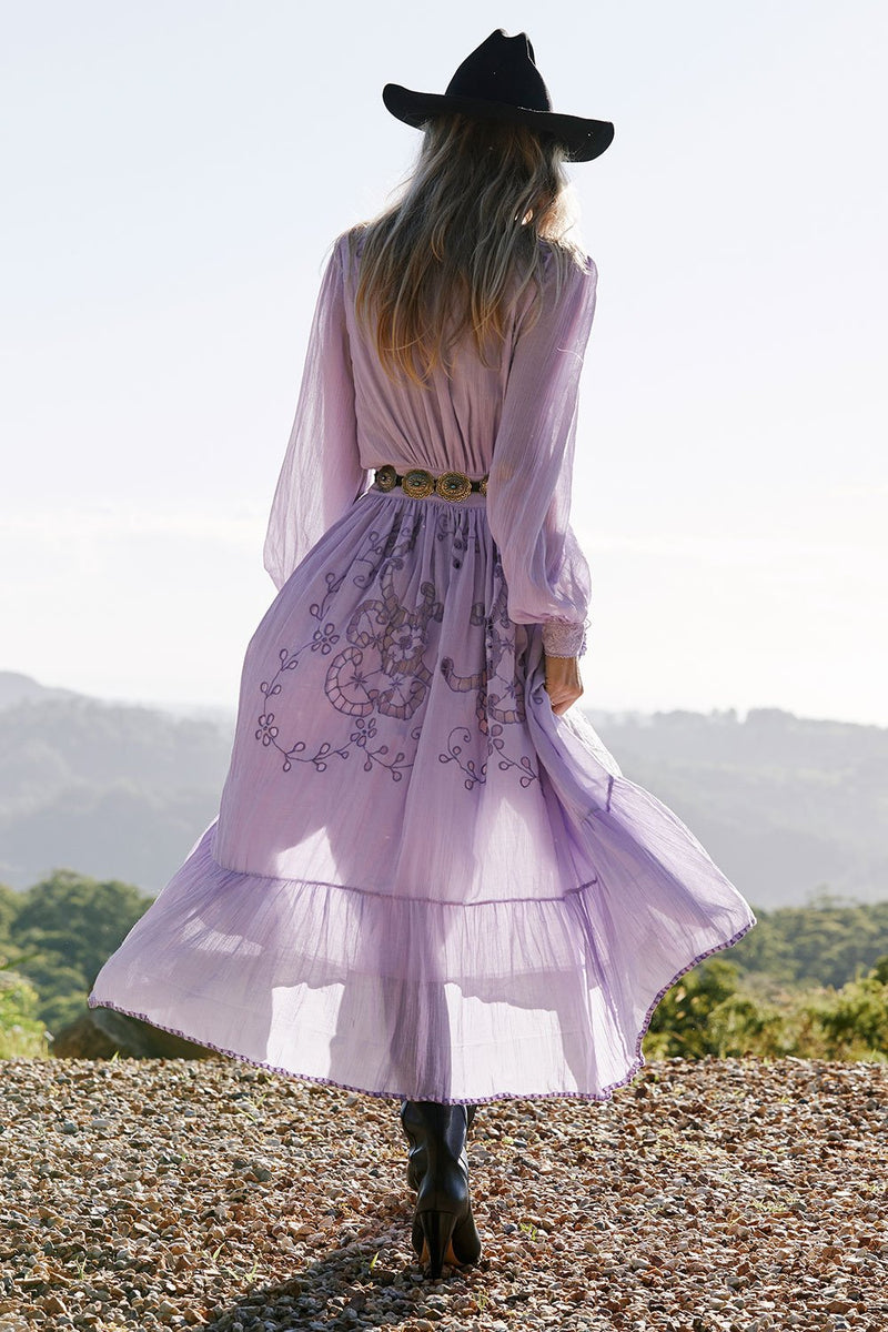 Enter The Dreamland Embroidered Duster Dress- Lavender - Chasing Unicorns