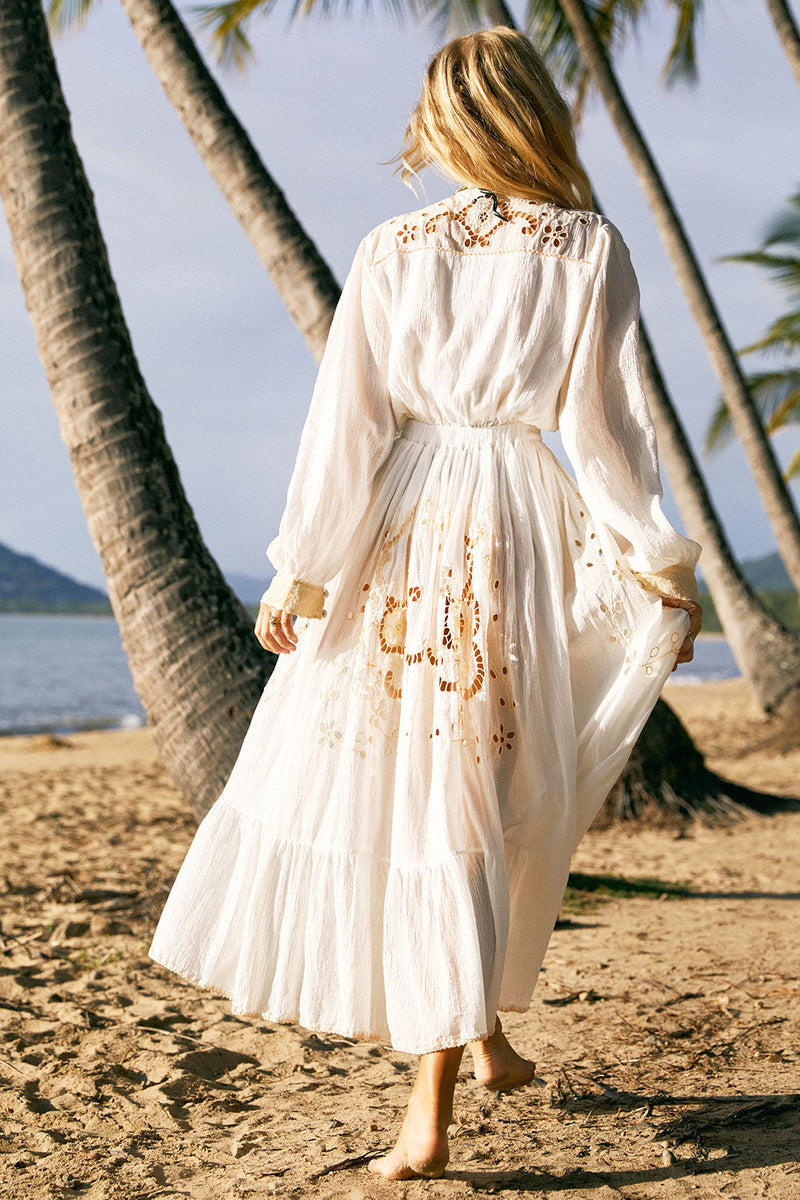 Enter The Dreamland Embroidered Duster Dress- White - Chasing Unicorns