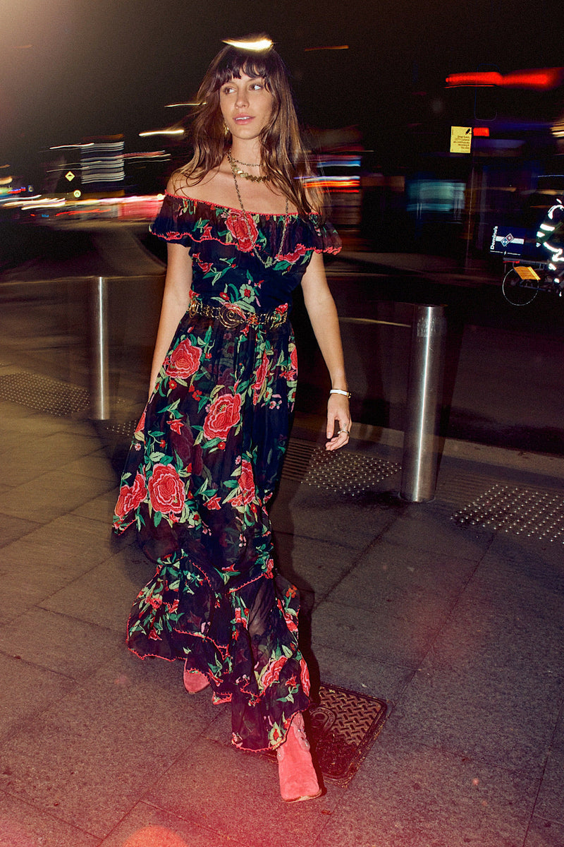 Flowers In December Silk/Cotton Maxi Dress - Chasing Unicorns