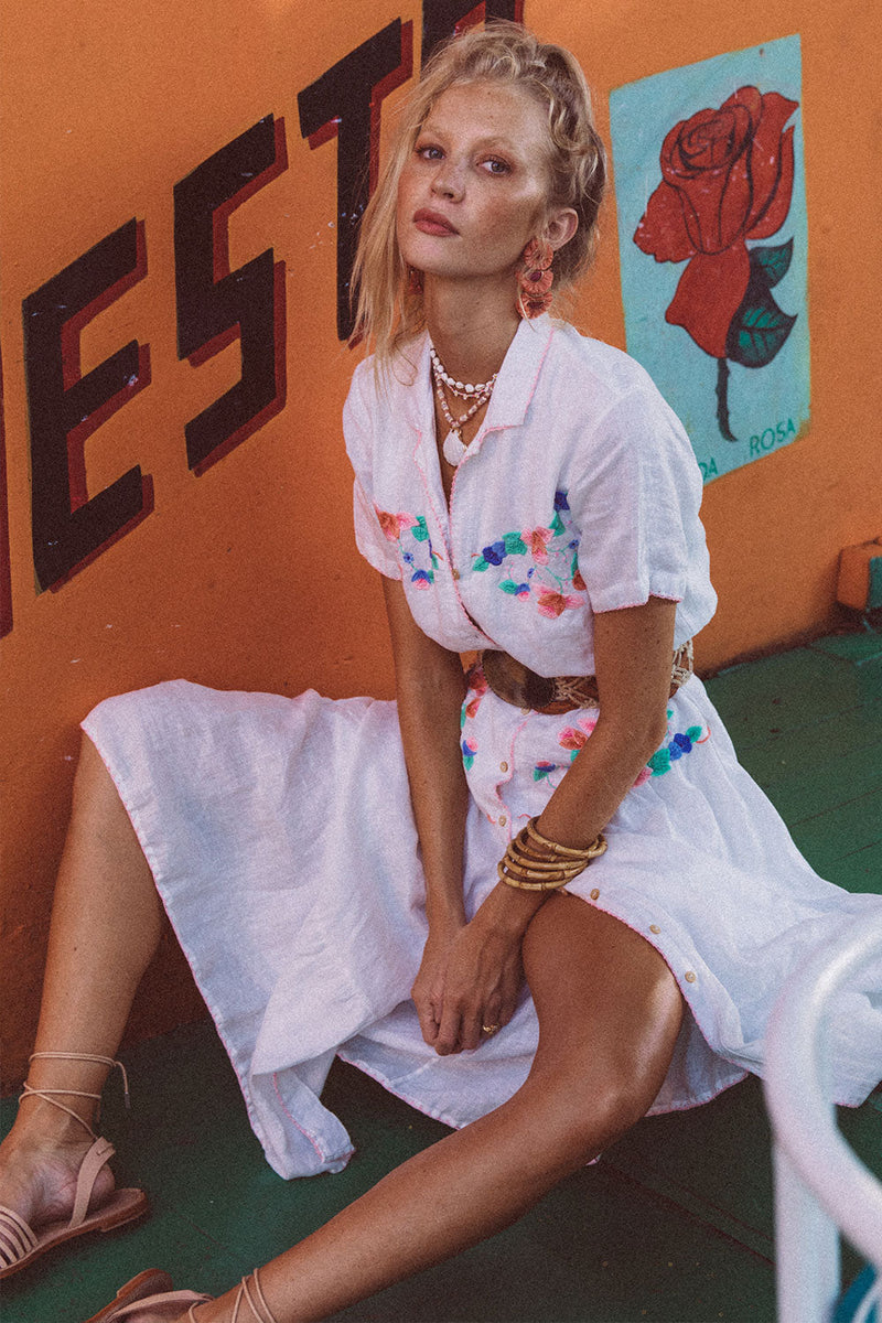 Flowers On The Wall Embroidered Midi Dress - Chasing Unicorns