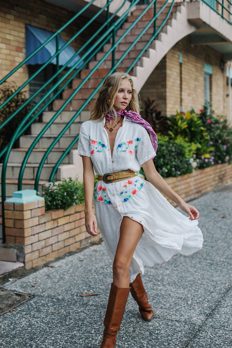 Flowers On The Wall Embroidered Midi Dress - Chasing Unicorns
