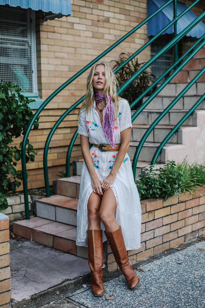 Flowers On The Wall Embroidered Midi Dress - Chasing Unicorns