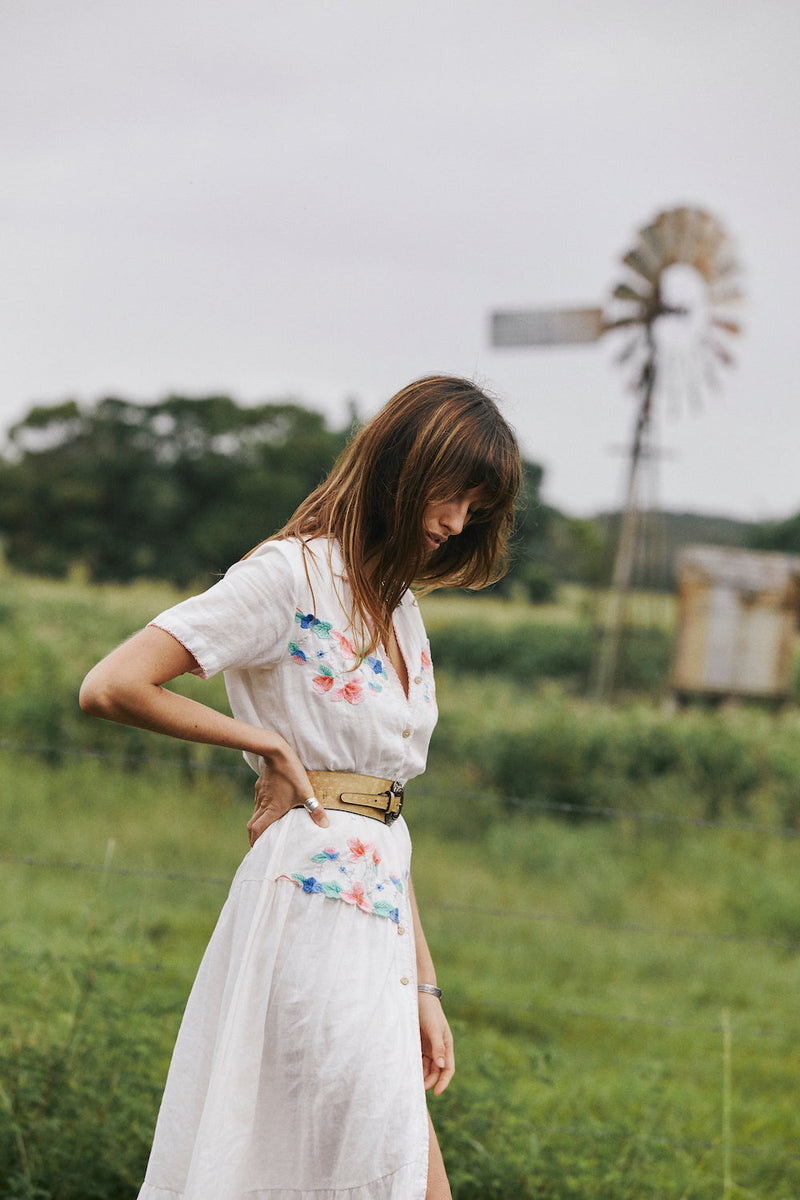 Flowers On The Wall Embroidered Midi Dress - Chasing Unicorns