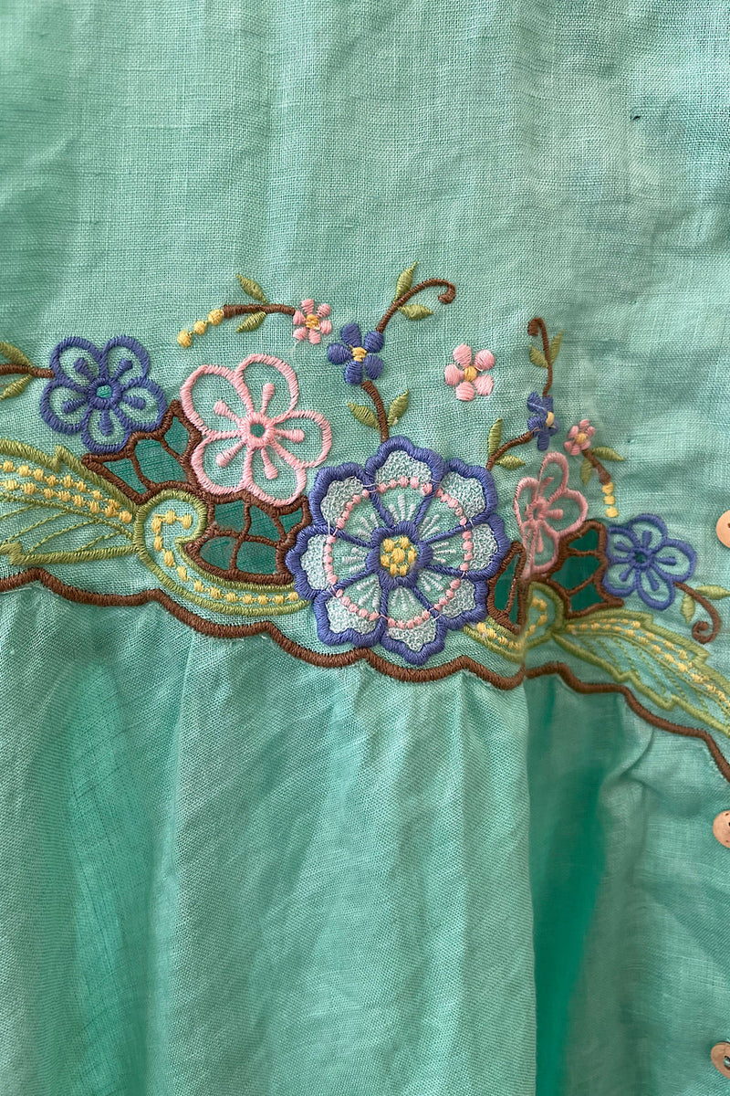 Flowers On The Wall Embroidered Midi Dress - Green Lagoon - Chasing Unicorns