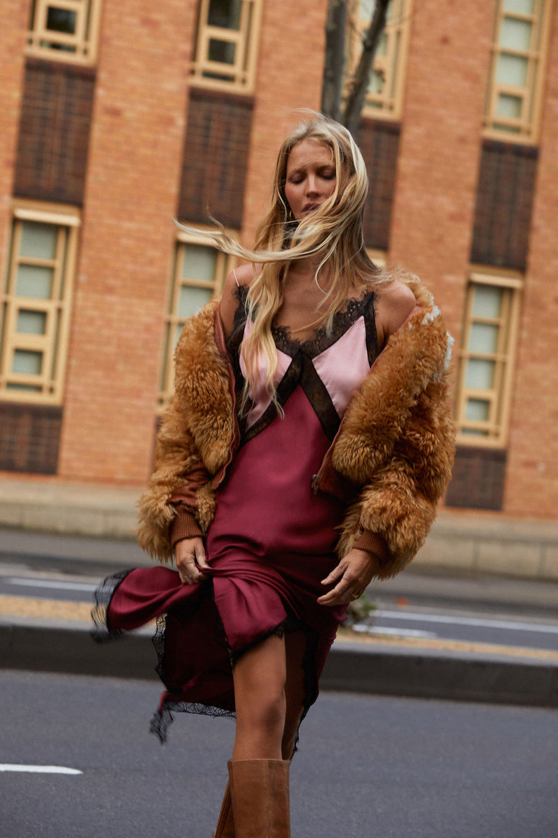 Friend Of The Devil Backless Silk + Lace Maxi Slip Dress - Berry - Chasing Unicorns