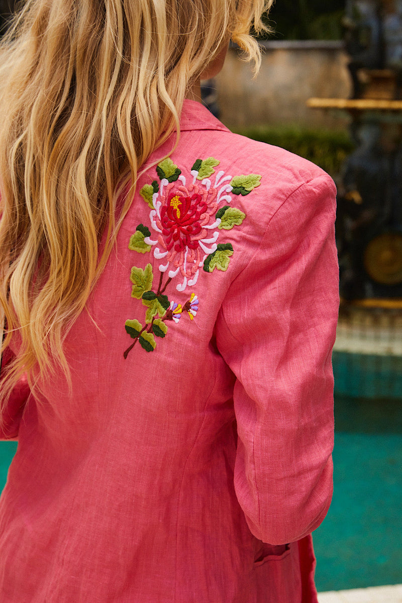 Garden Grove Embroidered Linen Blazer - Chasing Unicorns