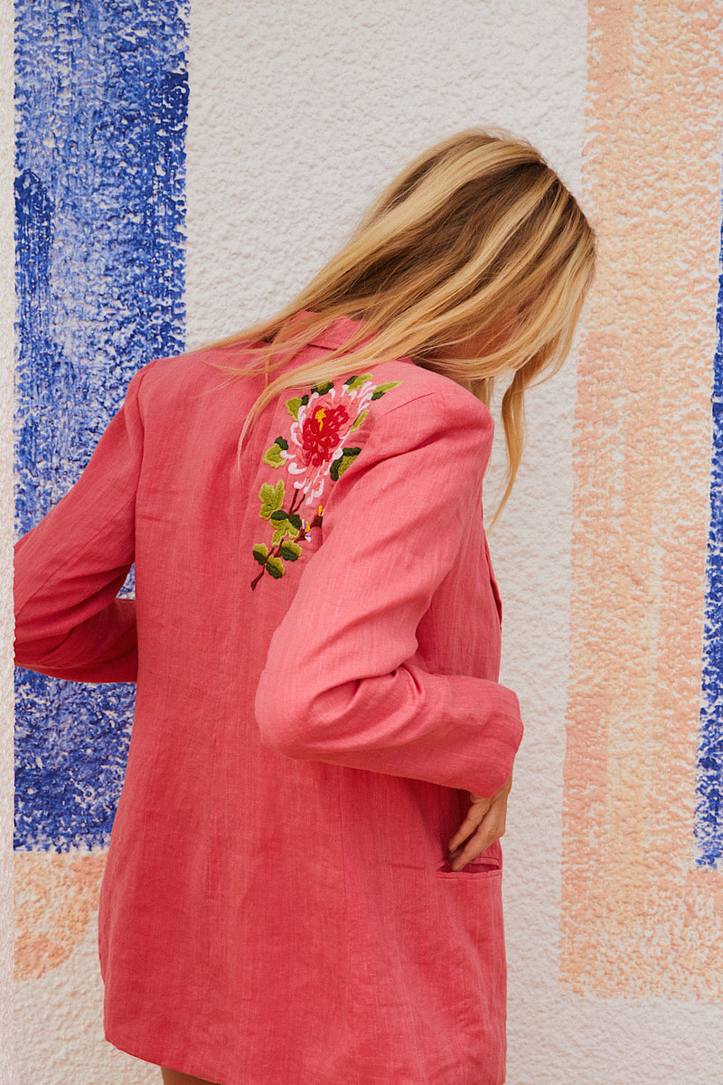 Garden Grove Embroidered Linen Blazer - Chasing Unicorns