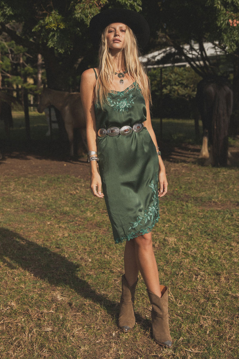 Georgia Rain Silk Slip Dress - Forest - Chasing Unicorns