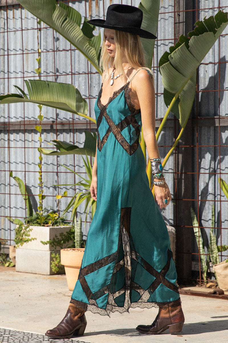 Going To California Silk + Lace Insert Maxi Slip Dress - Storm - Chasing Unicorns